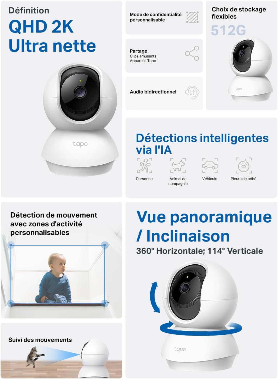 Tapo 2K Caméra Surveillance WiFi