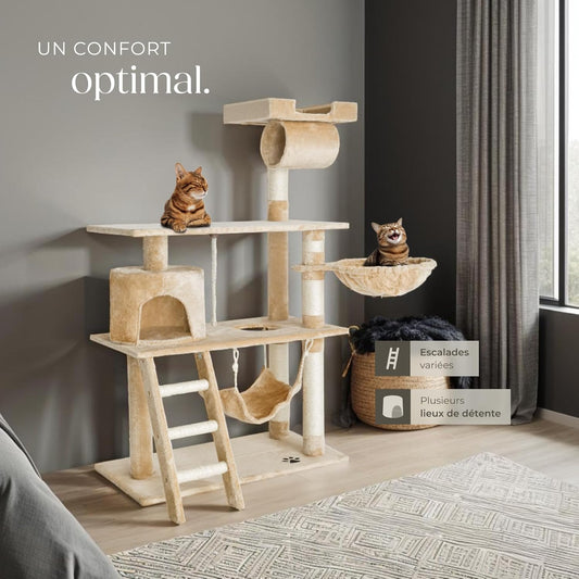 Arbre à chat avec plusieurs espaces de jeu et de repos